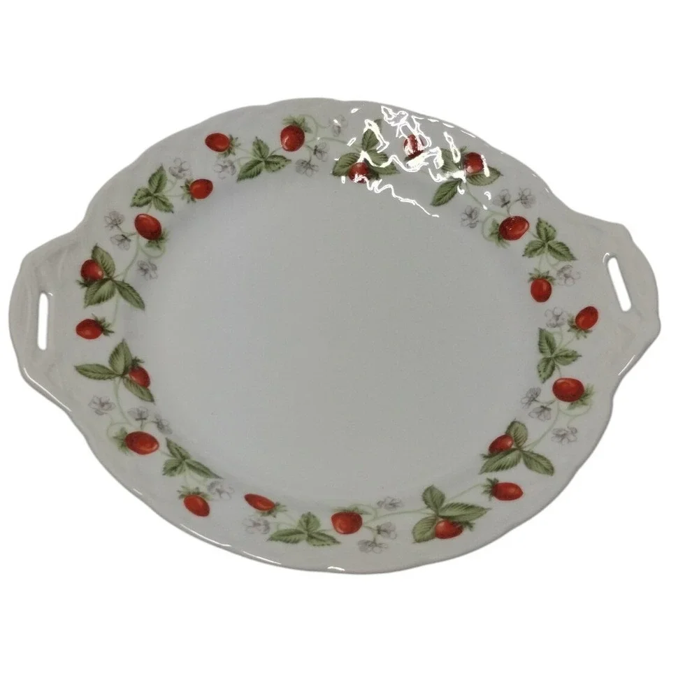 Bernardaud Limoges Fraises Strawberry Handled Cake Plate‎ French Porcelain